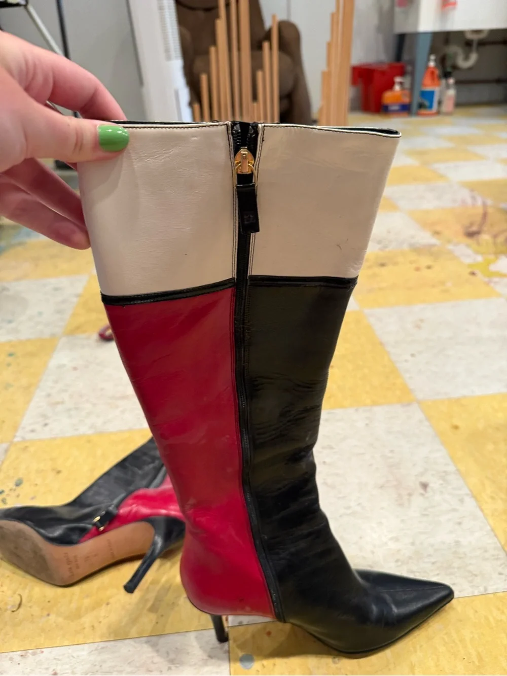 kate spade Colorblock Over-the-Knee Boots in White, Black & Red
